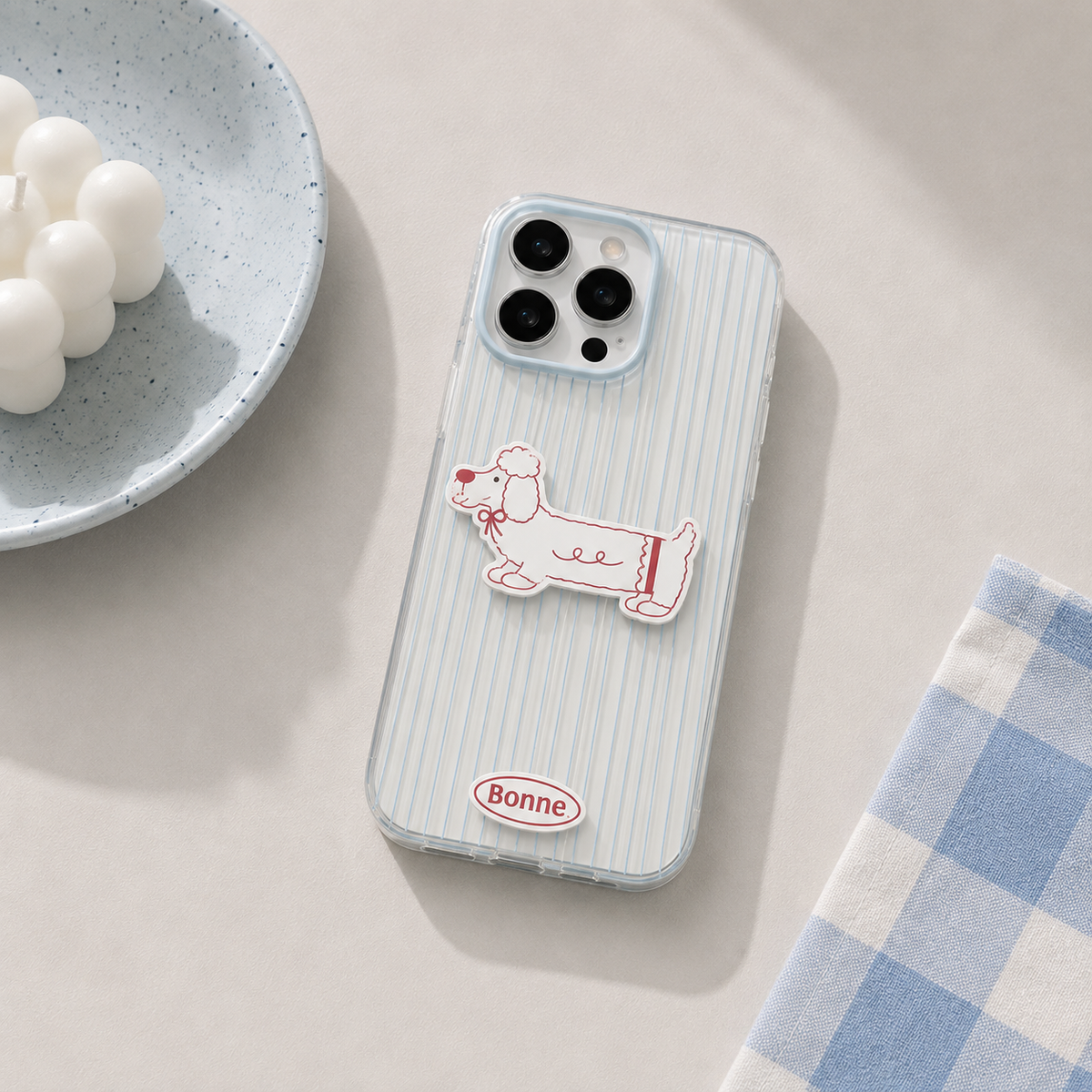 Funda para iPhone con Rayas Azules y Perrito
